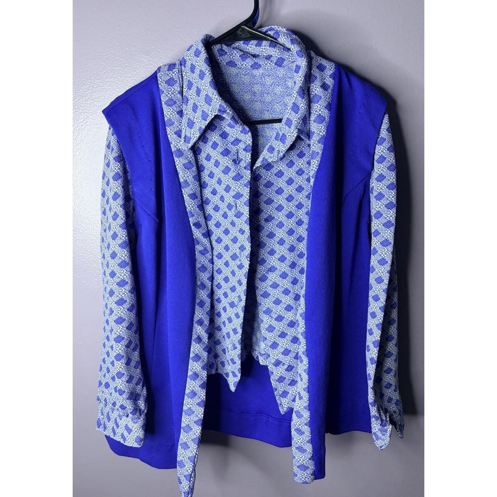 Vintage 1970s Handmade Brady Bunch Mod Pantsuit Retro Blue Boxy Jacket Set Retro